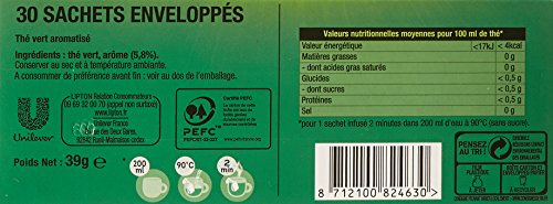 Lipton Thé Vert Classique 30 Sachets 48g Rainforest Alliance Authentique pour la Santé