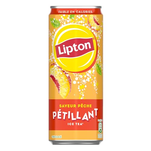 Lipton Ice Tea Pêche Pétillant pour les Occasions Spéciales et les Étés Chauds,ajaillissant et Rafraîchissant, 24 Canett
