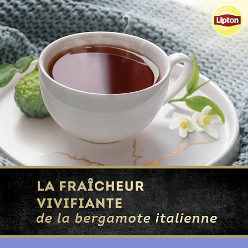 Thé noir Lipton, Pack de 4 boîtes x2 Orange d'Espagne et x2 Bergamote d'Italie, 80 sachets