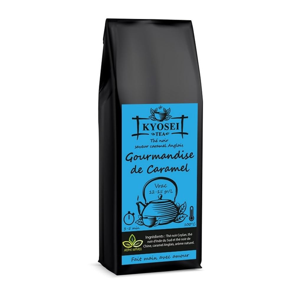 Kyosei Tea – Thé Noir Premium Gourmandise de Caramel (Loose Leaf) – 100g Mélange Ceylan, Inde & Chine aux Morceaux de Ca