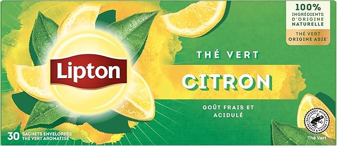 Lipton Thé Vert Origine Asie Bien Etre Thé vert bio goût citron infusion froid chaude 180 sachets Rainforest Alliance