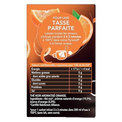 Lipton Thé Noir à l'orange d'Espagne 20 Sachets Pyramid® Organi... (SellPoint) - Parfait pour le déjeuner (Usage) - Sans