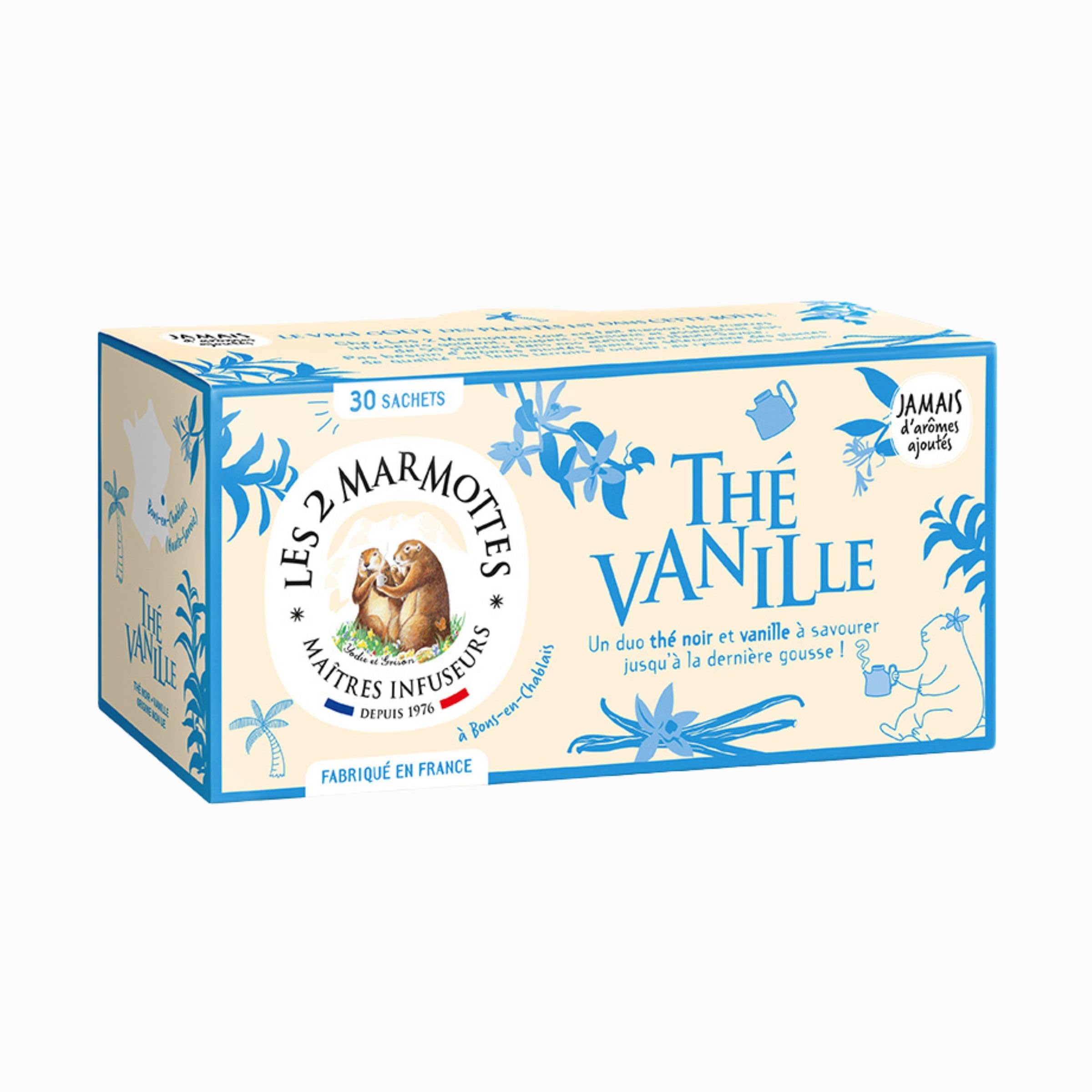 Marmottes Thé Vanille Noir BIO - Naturel et Puissant - Pour Gourmets - 30 Sachets - Fabriqué en France - 48g