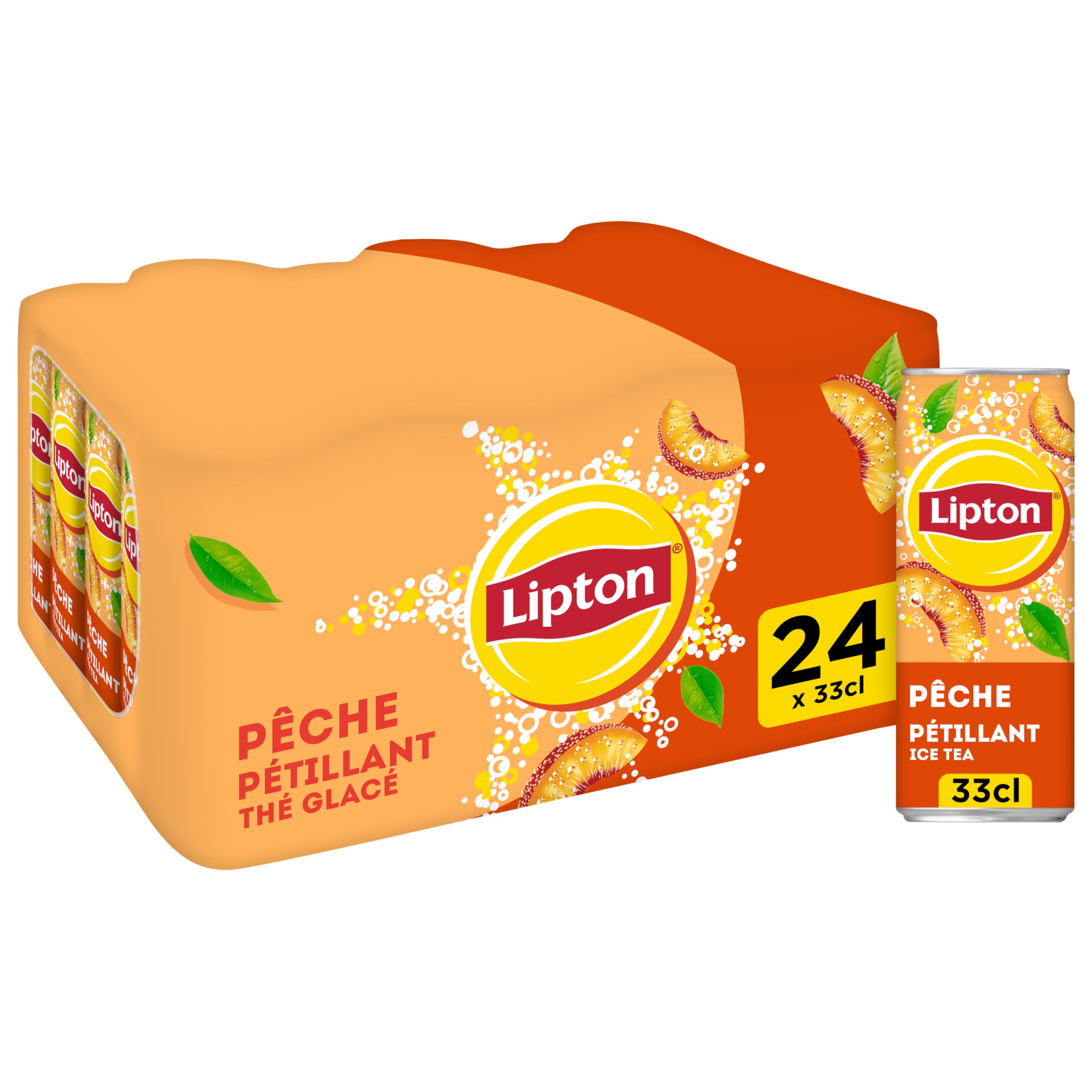 Lipton Ice Tea Pêche Pétillant pour les Occasions Spéciales et les Étés Chauds,ajaillissant et Rafraîchissant, 24 Canett