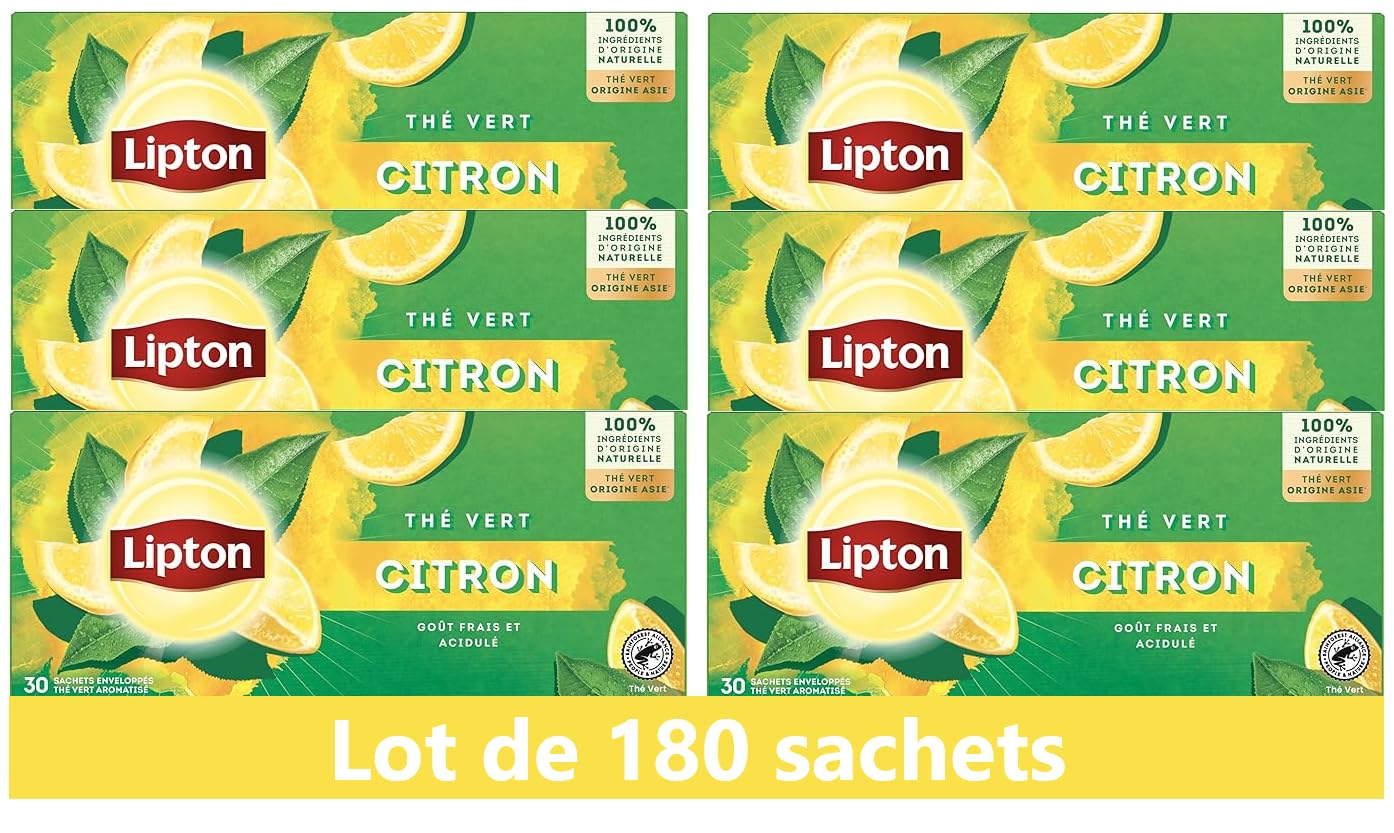Lipton Thé Vert Origine Asie Bien Etre Thé vert bio goût citron infusion froid chaude 180 sachets Rainforest Alliance