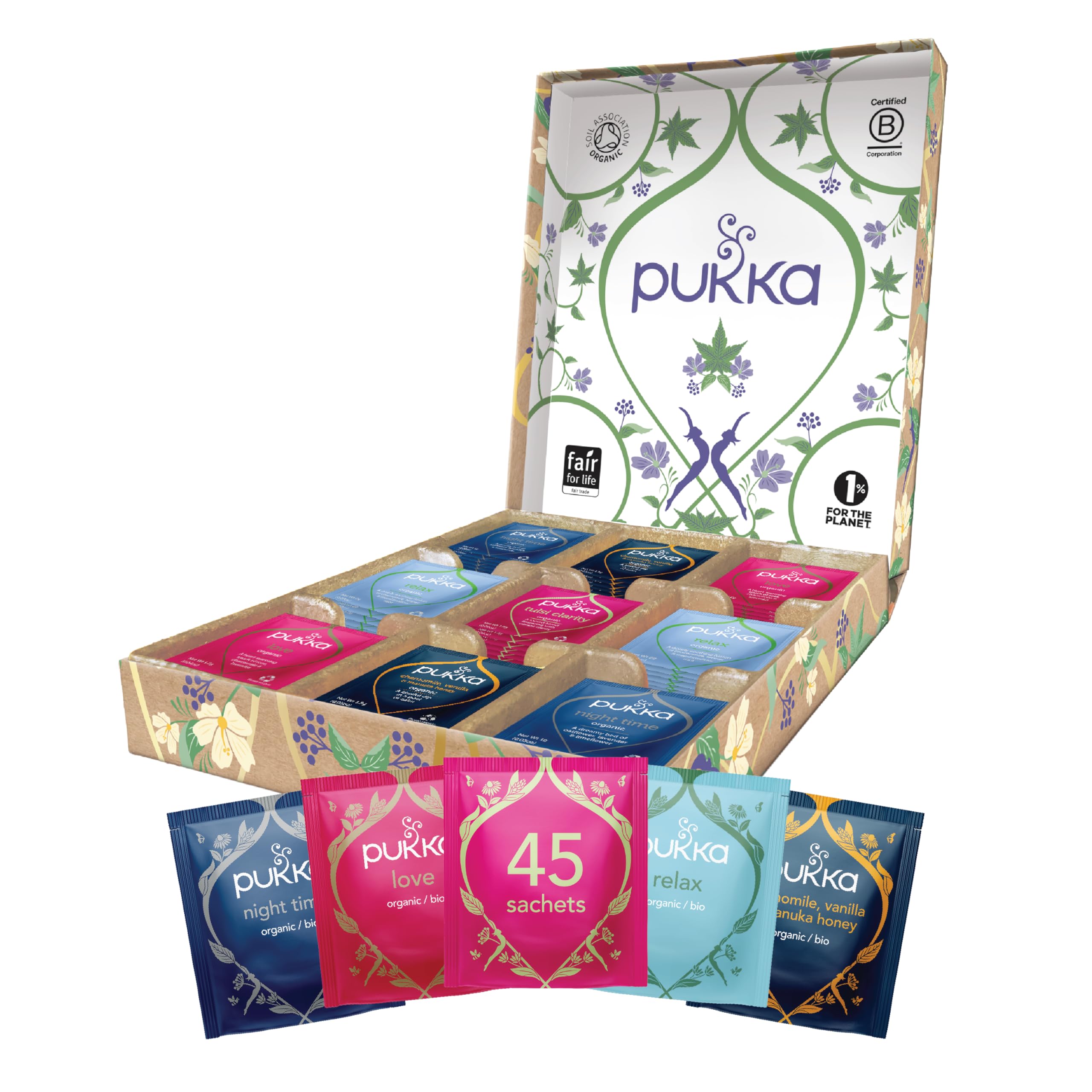 Pukka Coffret Relax pour Homme et Femme, Assortiment de 5 Tisanes Relaxe, 100% Bio et Équitable, 45 Sachets EU Organic S