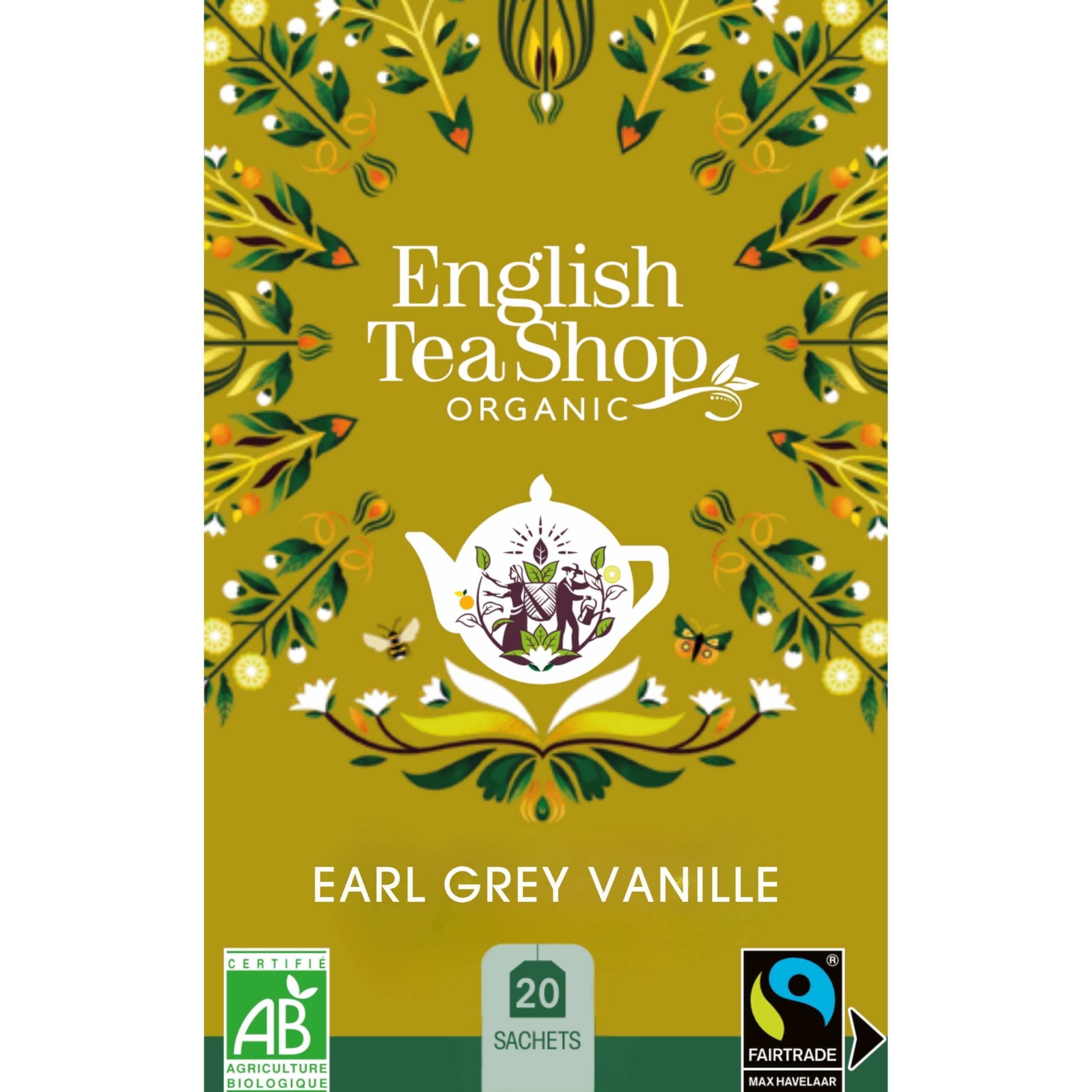 Thé noir Earl Grey biovanille English Tea Shop - Boîte de 20 sachets EU Organic