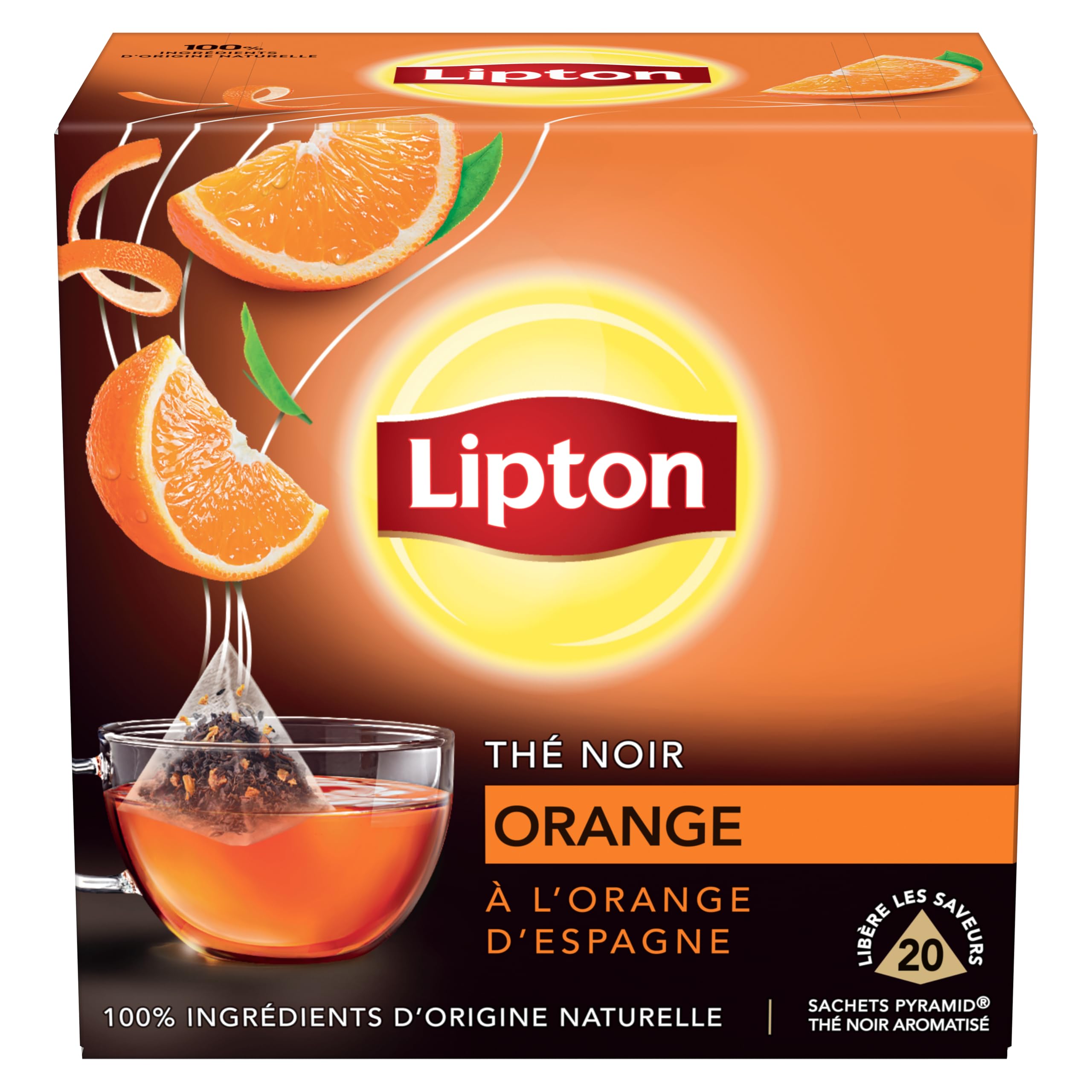 Lipton Thé Noir à l'orange d'Espagne 20 Sachets Pyramid® Organi... (SellPoint) - Parfait pour le déjeuner (Usage) - Sans
