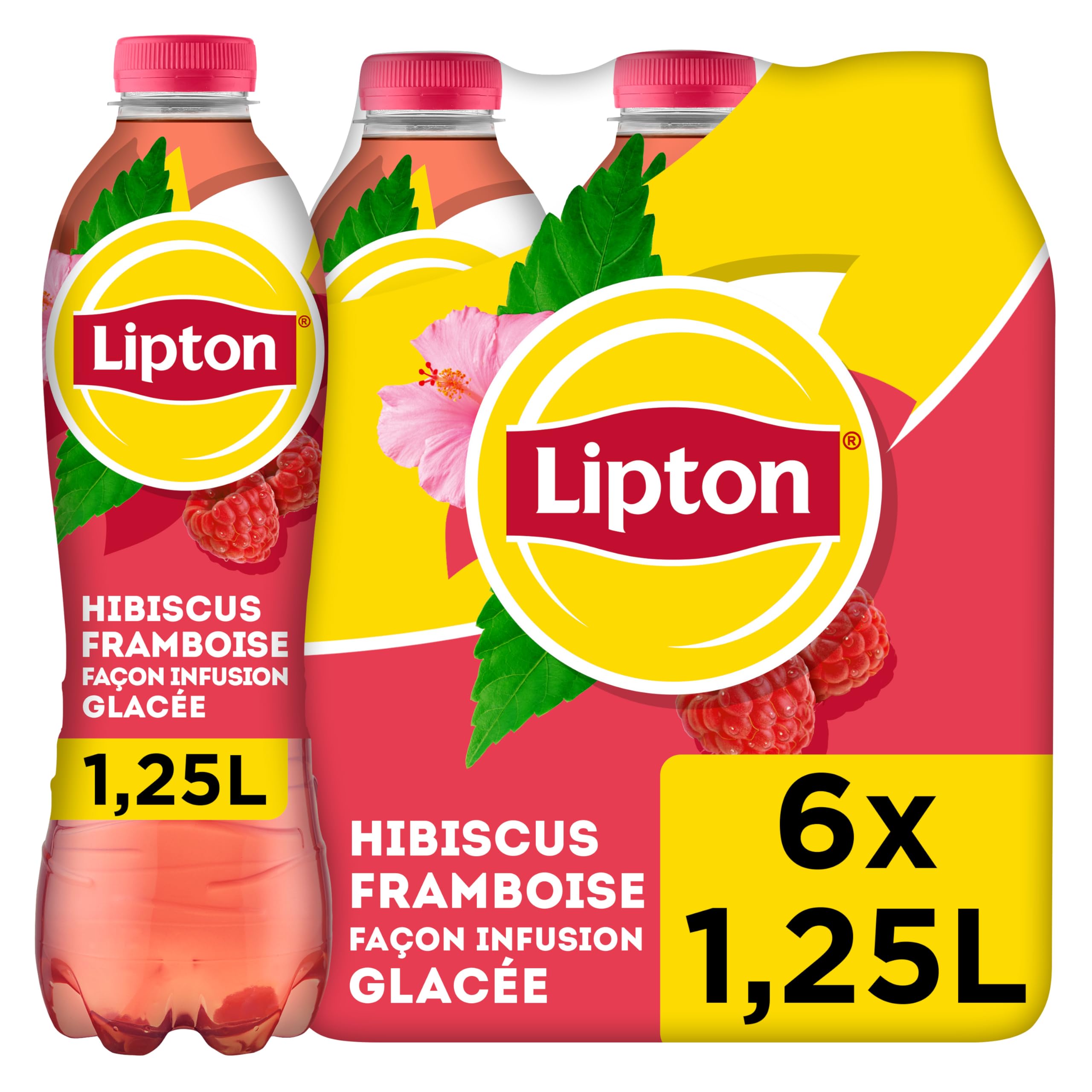 Thé Glacé Lipton Infusion Hibiscus Framboise Naturellement Sucré 6 x 1,25L Pack Thé Glacé Original