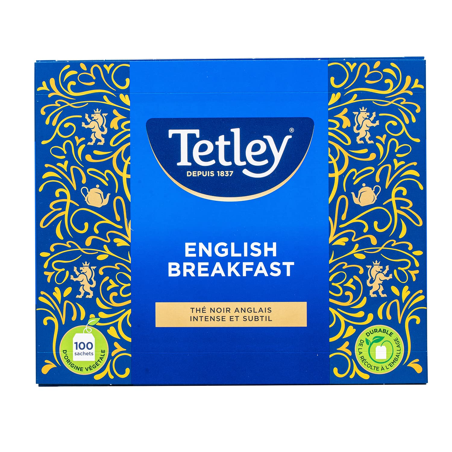 Tetley Thé Noir English Breakfast Arôme Riche et Corsé - Certifié Rainforest Alliance - 100 sachets classiques - Thé Noi